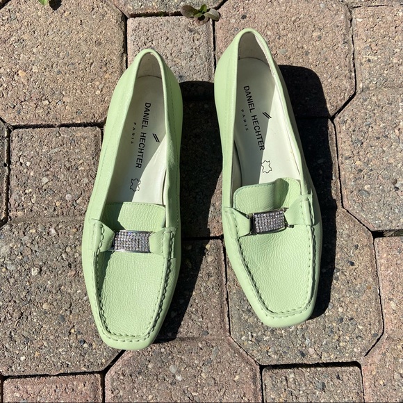 Daniel Hecter Paris women apple green rhinestone decor loafer. Size 37. Used. - Picture 6 of 7